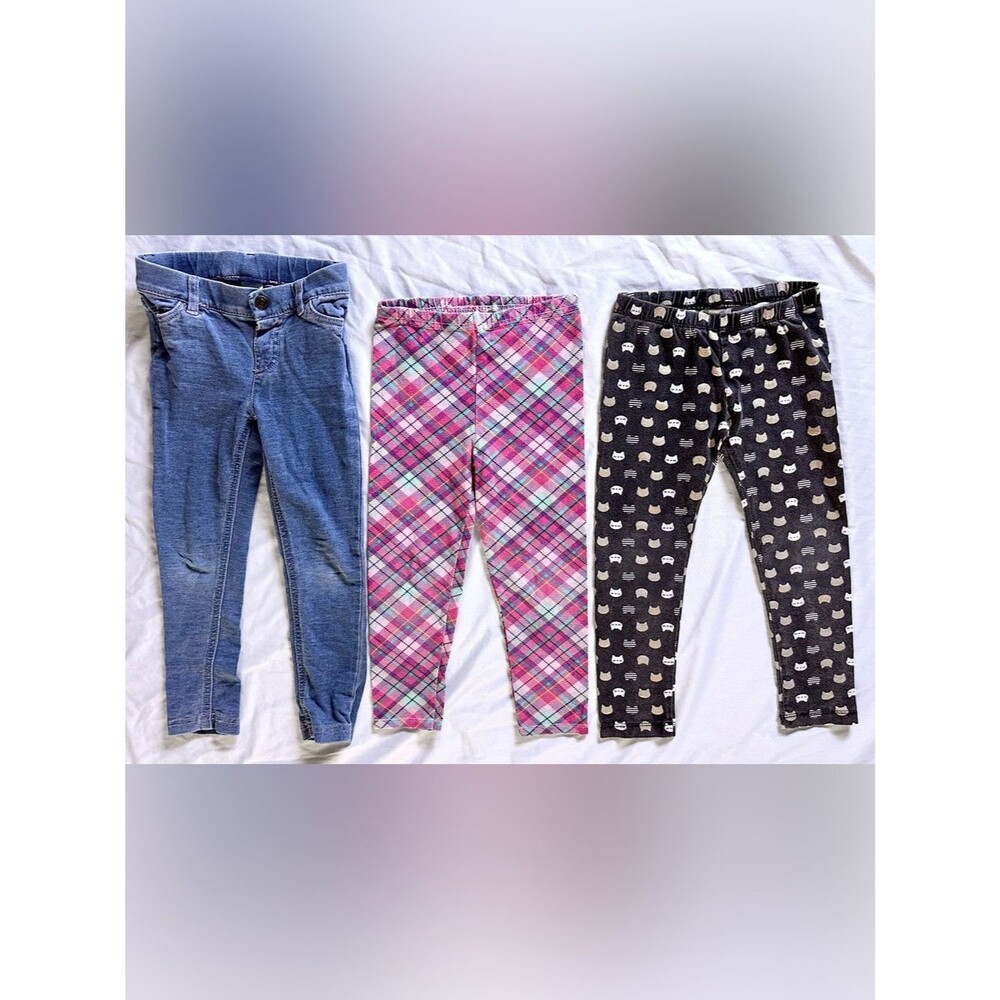 Girls 4T Leggings Lot Carters Jeggings Garanimals Plaid Gymboree Cat Print Pants